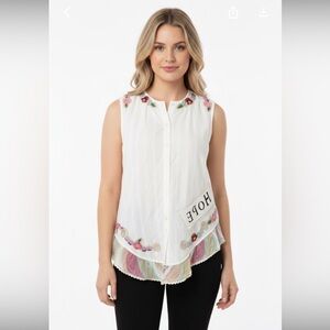 Laugh White Sleeveless Top with embroidered Accents size medium oversized